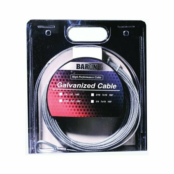 Baron Aircraft Cable, 1/4 in Dia, 100 ft L, 1220 lb Working Load, Galvanized Steel 59005/50095